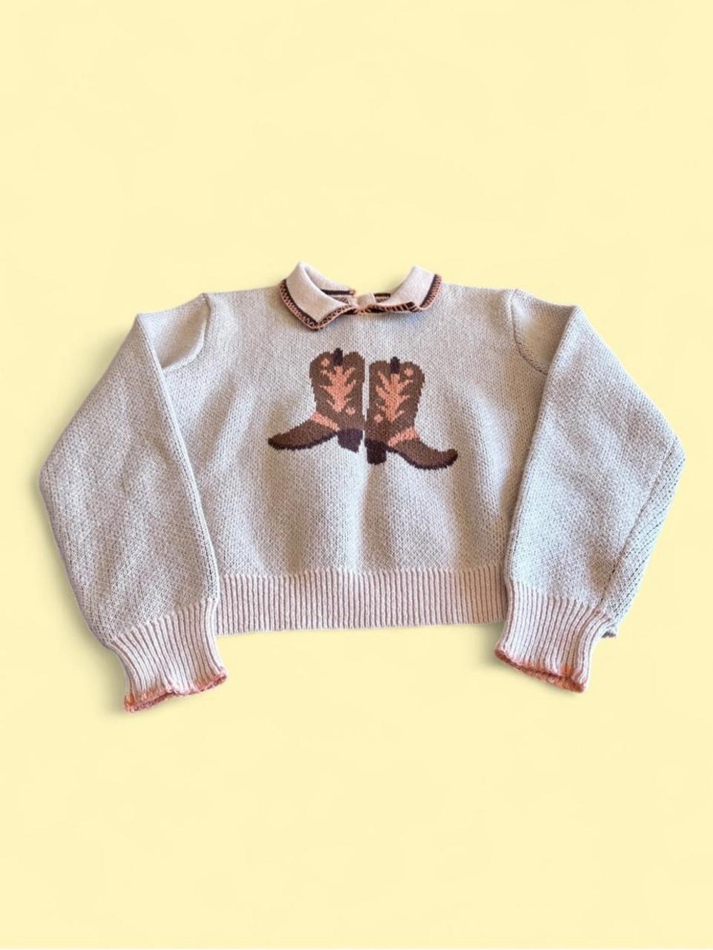 Vintage Daisies Cowboy Boots Knit Sweater Western Oversized Women’s L
